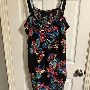 Floral Print Dress with Black Base